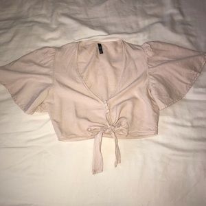 Blush Short Sleeved Tie Crop Top